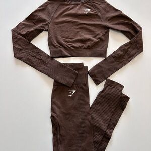 Gymshark vital Seamless 2.0 Brown Leggings and Crop Top Set